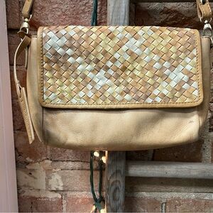 PIKOLINOS Woven Tan and Cream Crossbody Bag